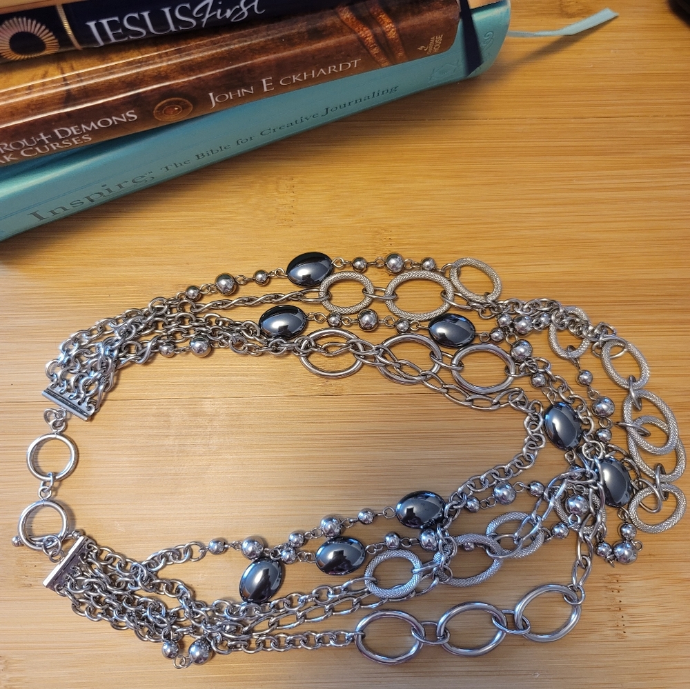 Statement Multi-Strand Silver Necklace - image 6